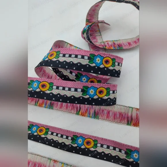 Floral Patterned Ribbon - Pink, Blue, Yellow - Picture 1 of 6
